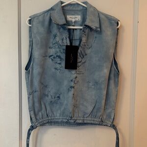 rag & bone Blue Tie-Dye Sleeveless Blouse